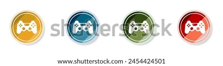 Joystick logo set. The game controller is white. Set of stylish round console icons. Color logo games vector. Vector illustration.
