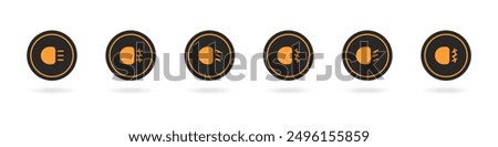 Car low beam and high beam icon set vector. Set of car light logos. Icons on the car dashboard for light. Vector set of car icons.