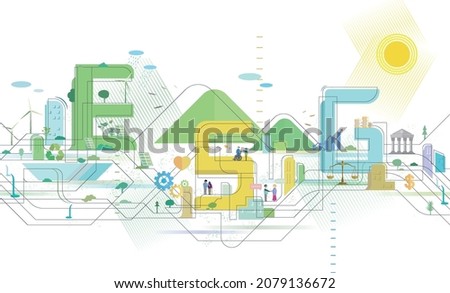 Staggered lines Quality City 4 with Text ESG and some elements of environmental social governance vector illustration graphic EPS 10