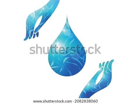 Two hands hold the water drops that are fill by the water surface pattern to show the meaning of save and protect water vector illustration graphic EPS 10