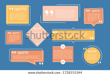 Isolated quote box and speech bubble On a dark blue background Suitable for presentations and creative design of information materials Different shapes and with space for your text Vector illustration