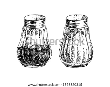 Hand drawn salt and pepper shakers isolated on white background. Vector illustration