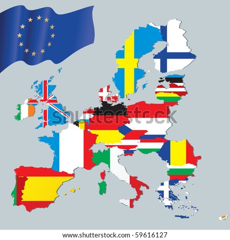 The European Union Map With Flags Stock Photo 59616127 : Shutterstock