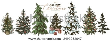 Set of hand drawn Christmas trees