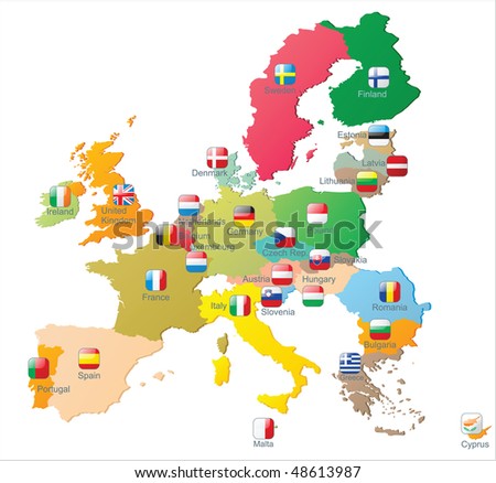 The European Union map with flags