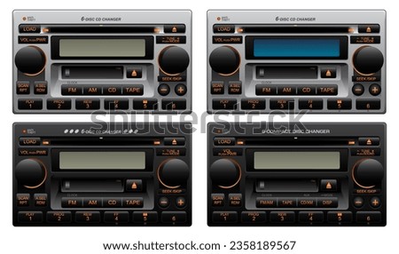 Realistic car audio head unit with tape cassette player and 6 disc cd player  and radio tuner illustration vector.