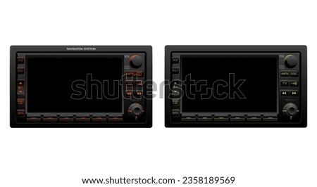 Realistic Japanese spec car digital navigation system head unit with tape cassette player and compact disc or mini disk player and radio and television tuner illustration vector.