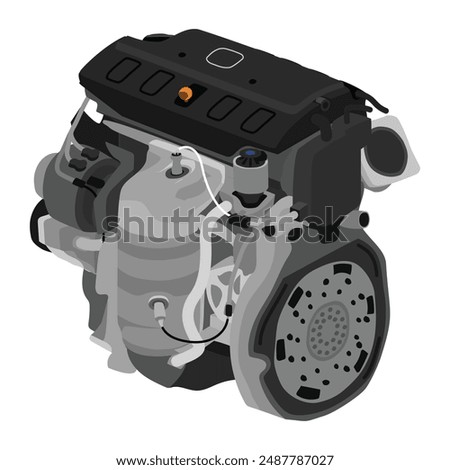 Simplified 3D style 1.8 liters 4 cylinders 16 valves single overhead camshaft programmed gasoline injected engine with full engine top cover illustration vector.