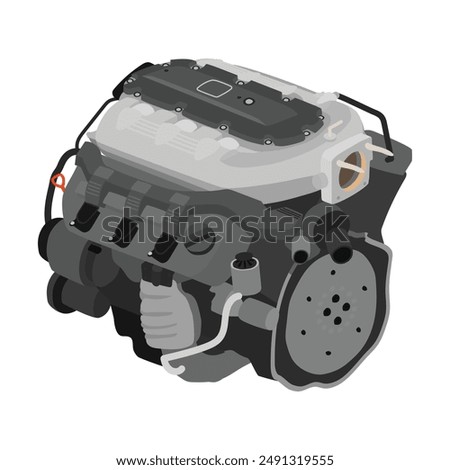 Simplified 3D style 3.7 liters V6 cylinders 24 valves single overhead camshaft gasoline injection with high flow dark grey intake manifold illustration vector.