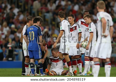 RIO DE JANEIRO, BRAZIL - July 13, 2014: Kramer head injury during the World Cup Final game between Argentina and Germany at Maracana Stadium. NO USE IN BRAZIL.