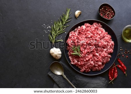 Image, Stock Photo Bowl of minced meat near eggs and herbs