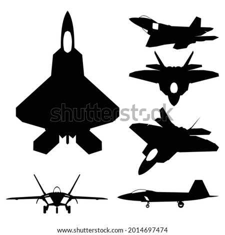Jet Fighter aircraft icon. Airplane Silhouette Icon Set Black Color