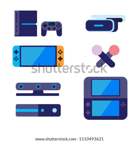 Game, Console, handheld, gadget, gaming, icons set in flat design Vector
