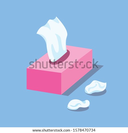 napkin, facial tissue holder, pink box and trash in flat illustration vector