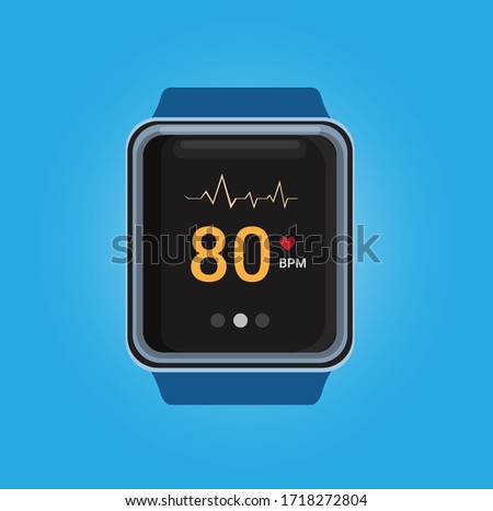 smartwatch with heart beat rate check app in realistic illustration vector in blue background