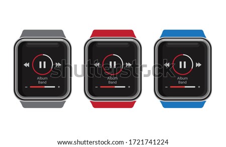 smartwatch music player 3 color variation in realistic mockup template illustration editable vector isolated in white background