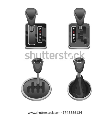 Car Transmission Lever in Automatic, Semi Automatic and manual symbol collection icon set, Automotive Gear Lever Shift. Concept Realistic illustration vector in white background
