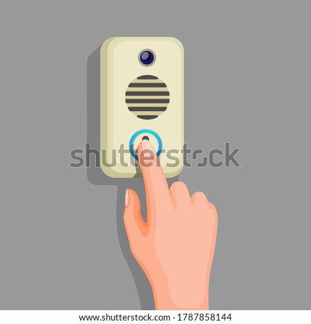 hand push doorbell button in wall. concept in cartoon illustration vector