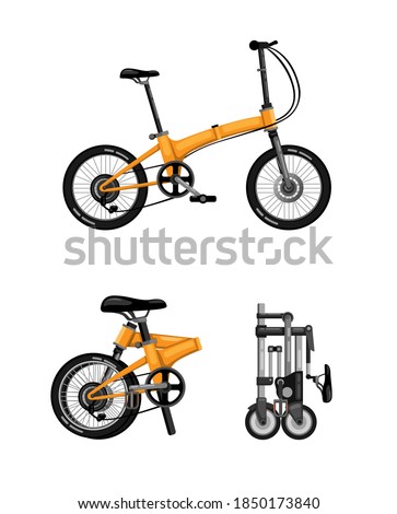 Folding bike, foldable bicycle symbol icon set concept in cartoon realistic illustration vector on white background Foto stock © 