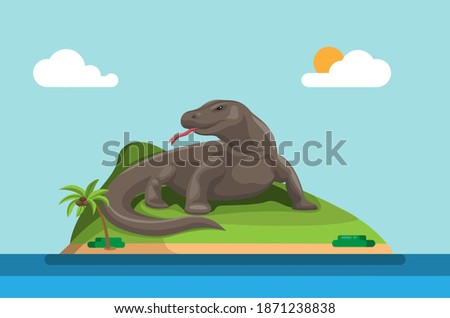 Komodo island. indonesian island habitat of the Komodo dragon, the largest lizard on Earth. concept in cartoon illustration vector
