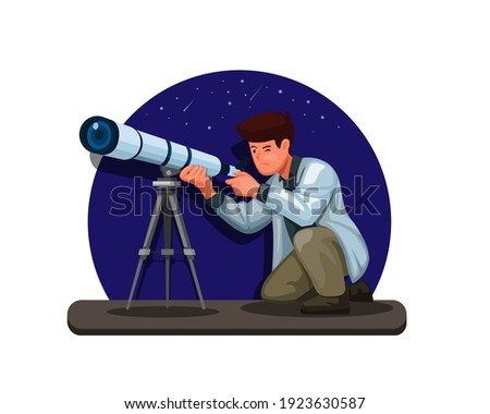 Astronomer Scientist using telescope concept illustration in cartoon vector 