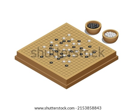 GO Japanese traditional table game in isometric illustration vector