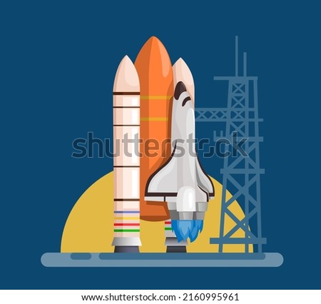 Space Ship Rocket launch ready take off cartoon illustration vector