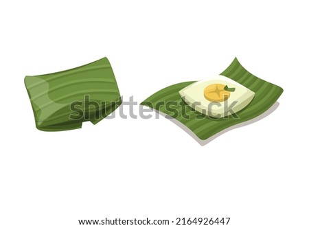 Nagasari is a traditional javanese steamed cake made of rice flour filled with slice of banana wrapped in banana leaves illustration vector