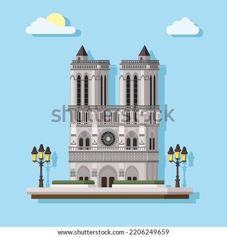 Notre Dame Cathedral at Paris famous landmark building illustration vector