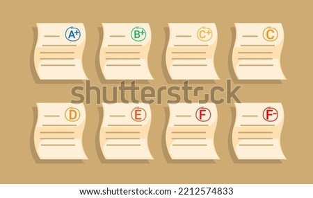 Exam paper student test result collection set illustration vector