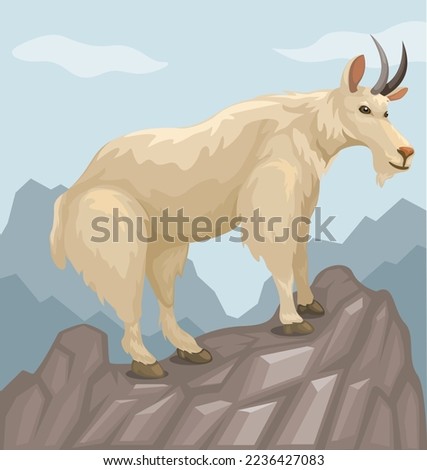 Rocky mountain goat climbing hill cartoon illustration vector