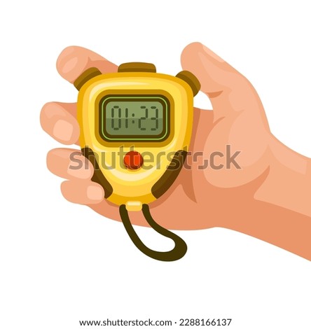 Hand holding Digital Stopwatch Symbol cartoon illustration vector