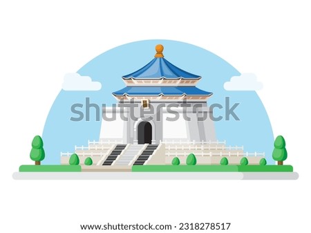 Chiang Kai Shek Memorial Hall Building Landmark from Taiwan Asia. Flat Cartoon Illustration Vector