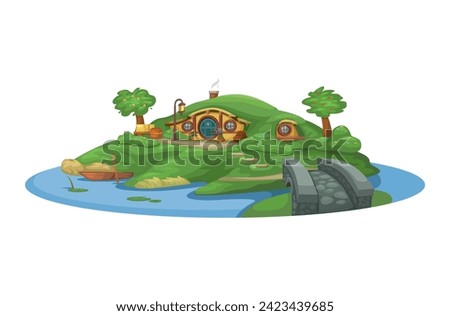 New Zealand Unique Hobbit House Under Hill Illustration Vector