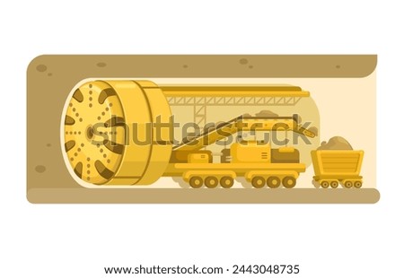 Tunnel Boring Machine Flat Cartoon Illustration Vector