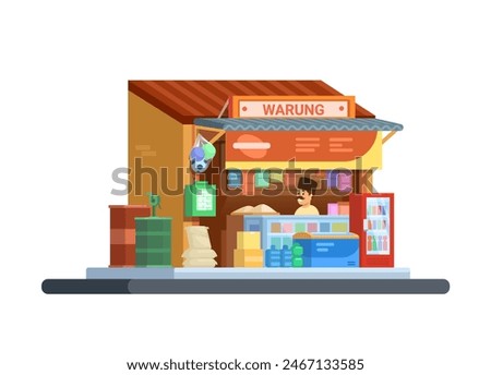Warung Kelontong Is Indonesian Traditional Grocery Store Cartoon Illustration Vector