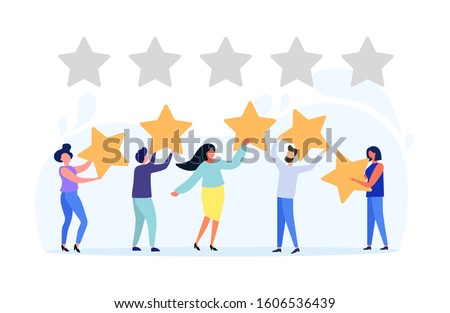 Vector illustration, Customer reviews rating, Different people give a review rating and feedback, Support for business satisfaction