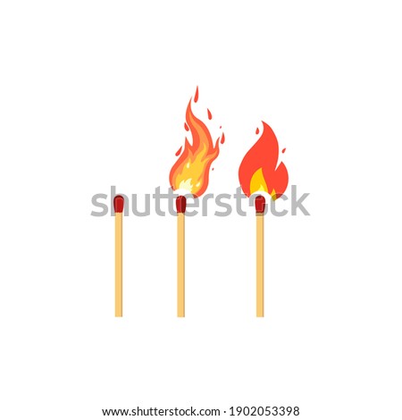 The match is burning. Danger symbol and flammable object. Isolated vector illustration in flat style