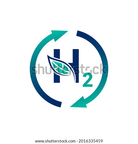 Renewable Eco Energy Clean Hydrogen H2 Icon Concept. Production of Green Hydrogen Energy Powered by Renewable Electricity. Hydrogen H2 Vector Illustration Design.