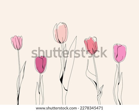 An illustrated background with tulips drawn in line art style. Place for text.