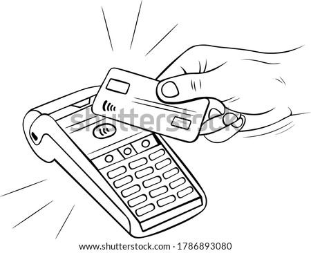 hand drawn sketch vector illustration contactless payment online wallet credit card apple pay visa electron by electronic money and terminal