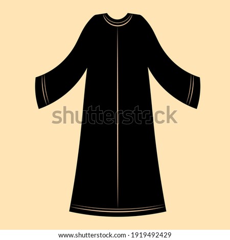 Design of traditional islamic muslim dress for woman, black fashion beautiful abaya from UAE or Saudi Arabia. Luxury icon for abaya store in arabic style