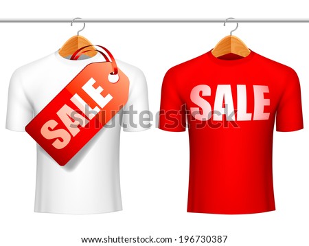 Two t-shirts with sale announcement. Sale concept.
