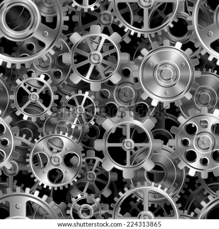 Seamless pattern of shiny metal gears.