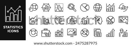 Set of vector line icons related to statistics, data analysis, infographic. Symbols for website or app ui, logo design, illustration