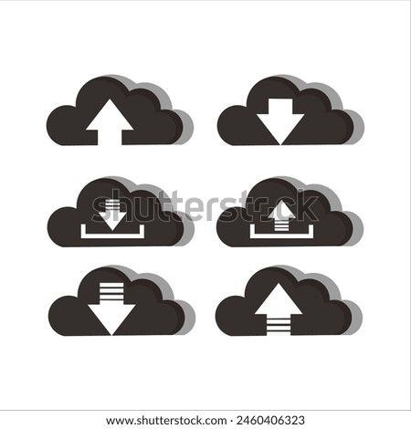 Set cloud download and upload icons. Flat sign for mobile and web design. Cloud with arrow up and down simple outline and filled sign - vector