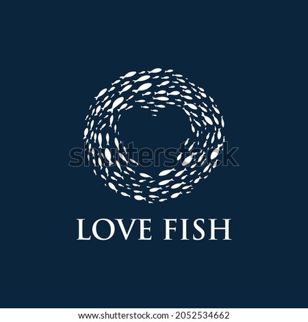 illustration abstract fish mob logo design vector sign symbol love heart background circle round sea food wave concept water