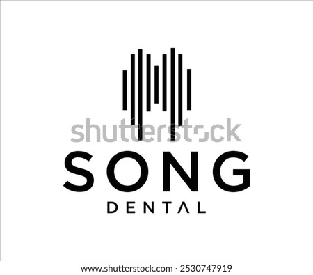 Abstract Music Equalizer and teeth modern logo design for a dental service, featuring stylized lines and text.