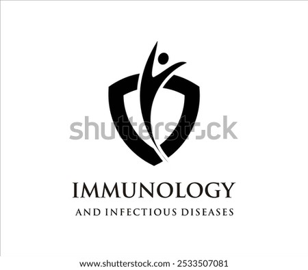 Logo design representing immunology and infectious diseases with a stylized figure and shield.