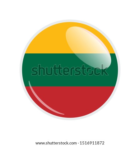 Flag Illustration Within A Circle Of The Country Of Lithuania. Lithuania Flag Circle Button. Lithuania glossy round button. Vector Illustration EPS 10.